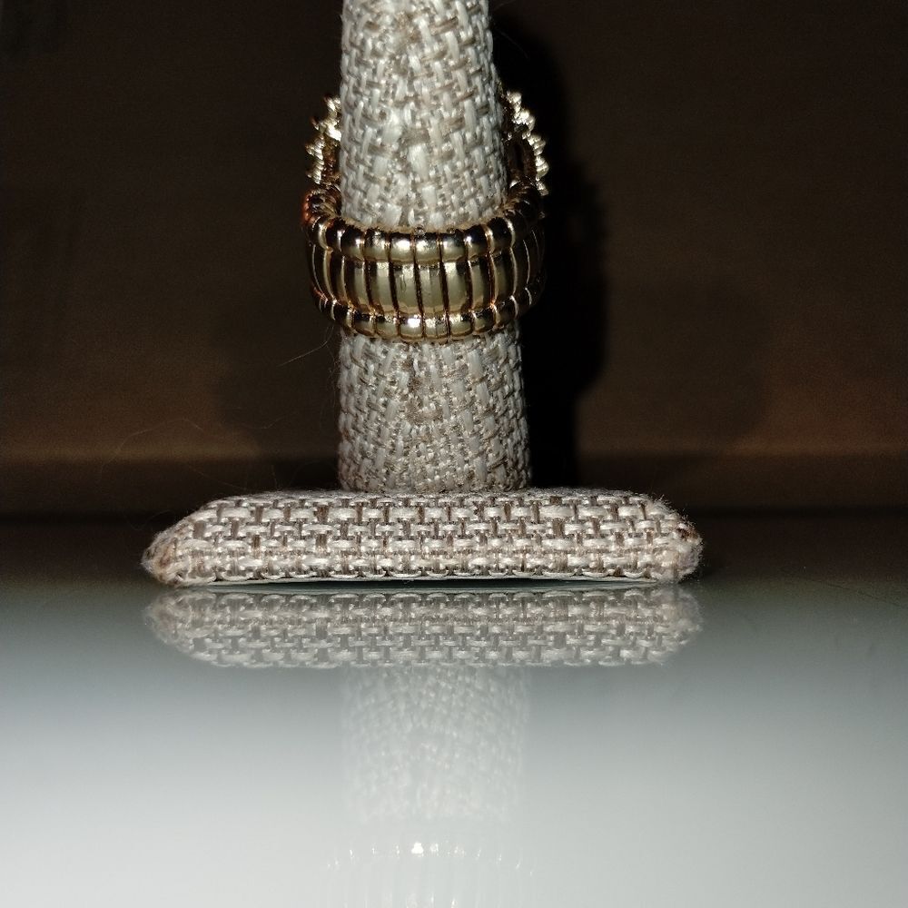 Crystal Pave Trim Teardrop Gold tone Stretch Ring - Picture 10 of 11
